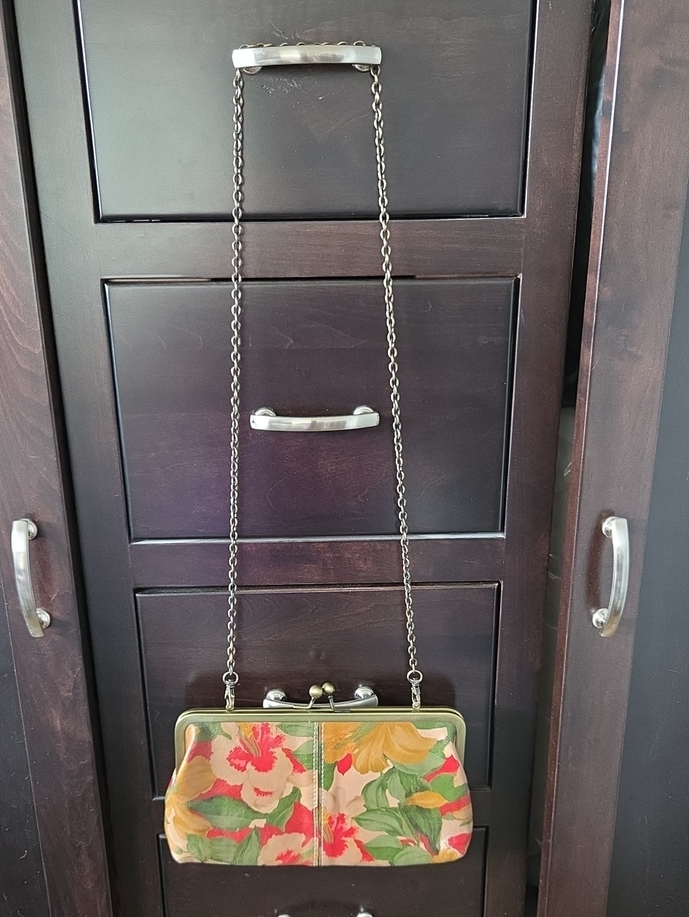 Patricia Nash Floral Print Leather Kiss-Lock Frame Crossbody Clutch Bag